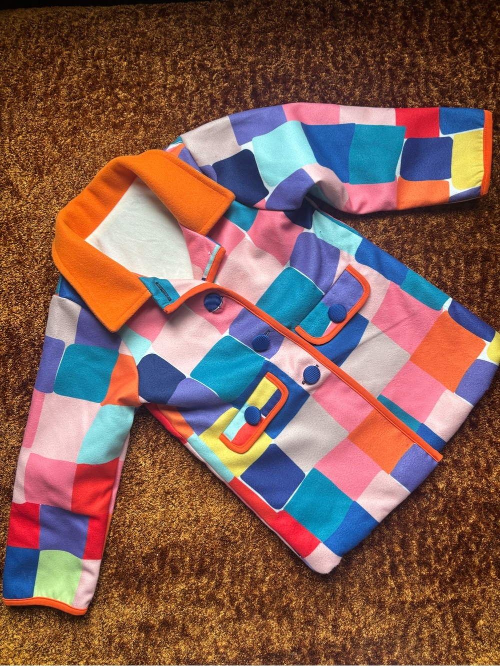 Mini-Berni Multicolor Checkerboard Kids Jacket with Orange Trim